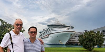 Rick and Andrea by the Sapphire Princess on their Cruise to Asia